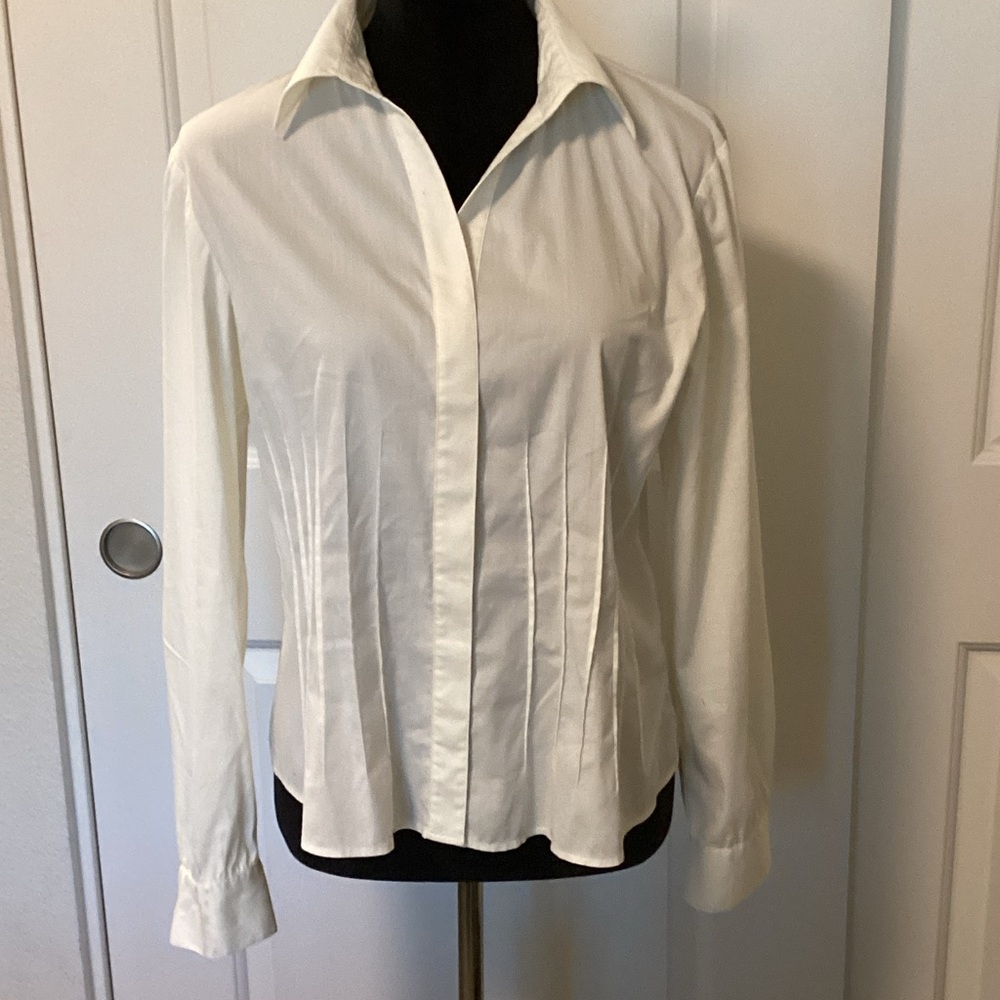Lafayette 148 New York Classic White Women's Button-Down Blouse 6